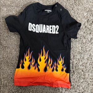 DSQUARED2 Black Tee with Fiery Flame Print